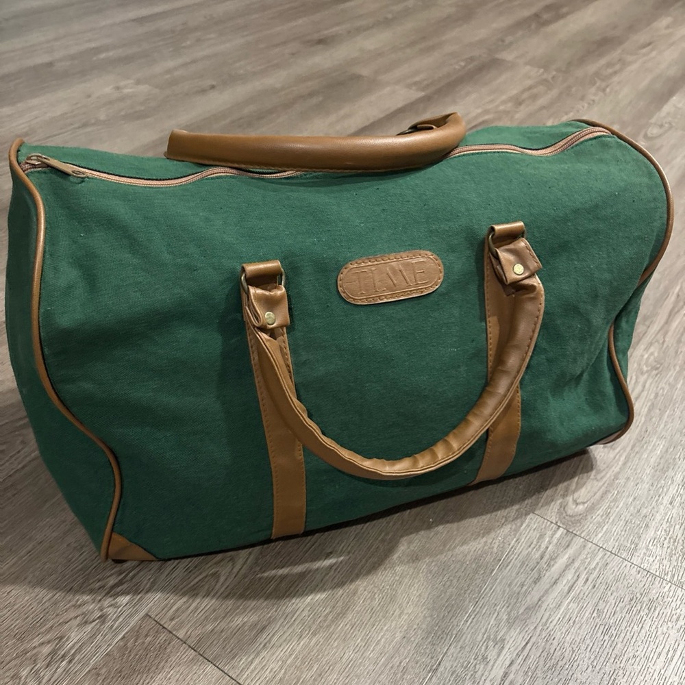 VTG Time Magazine Promotional Lightweight Canvas Zip Tote Duffle Leather Trim